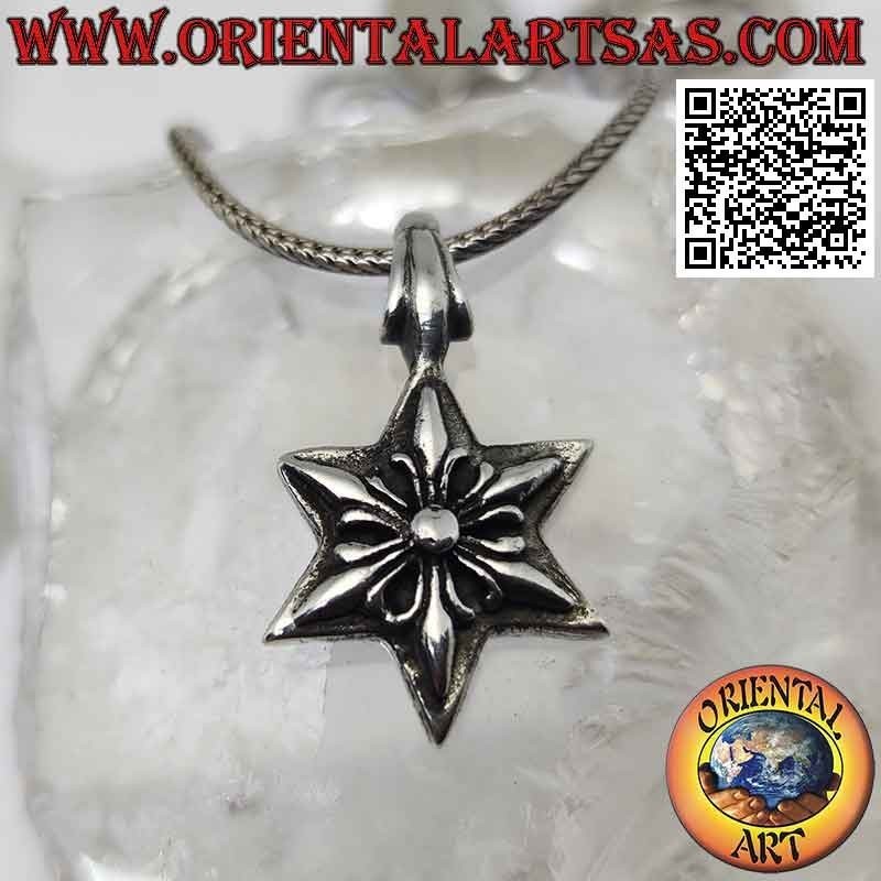 Silver pendant, hexagram (six-pointed star) of double-sided lilies