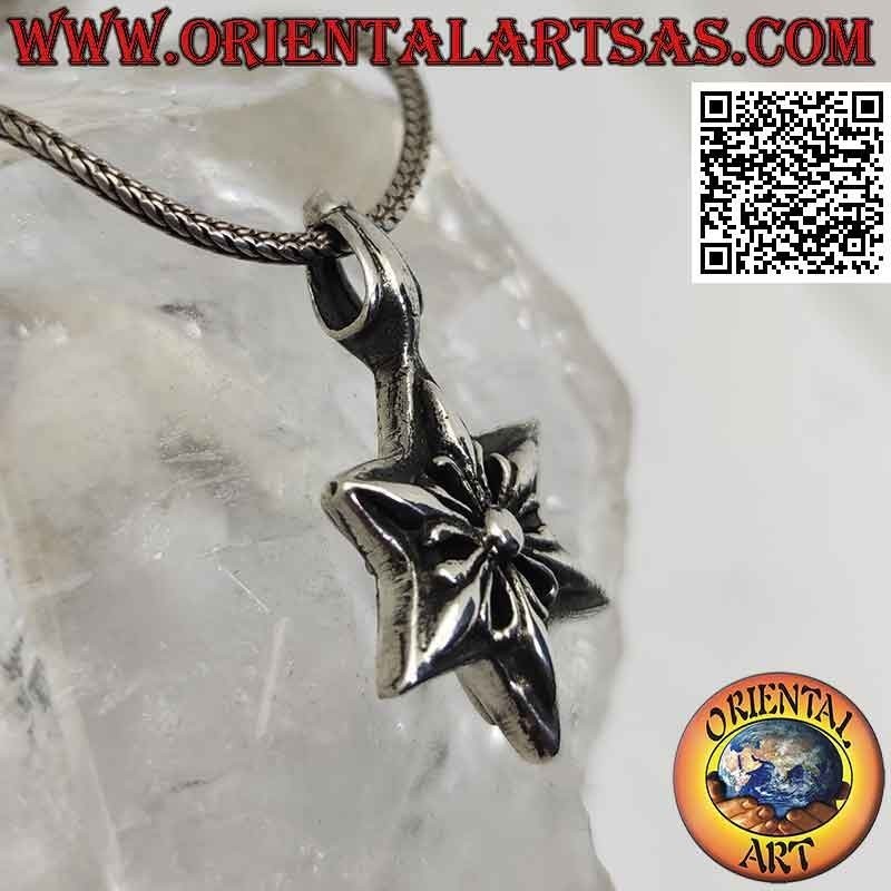 Colgante de plata, hexagrama (estrella de seis puntas) de lirios de doble cara