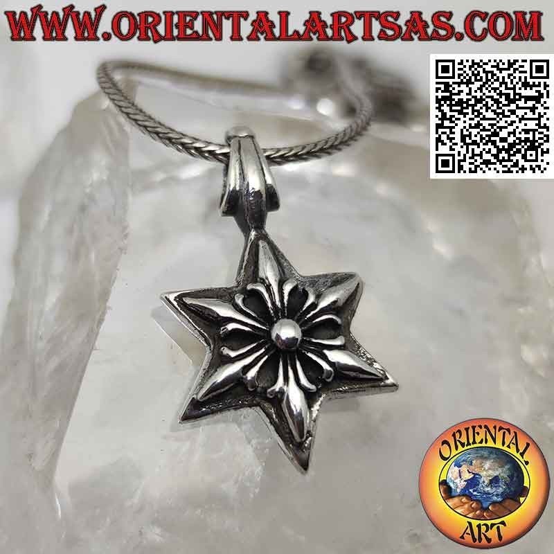 Silver pendant, hexagram (six-pointed star) of double-sided lilies