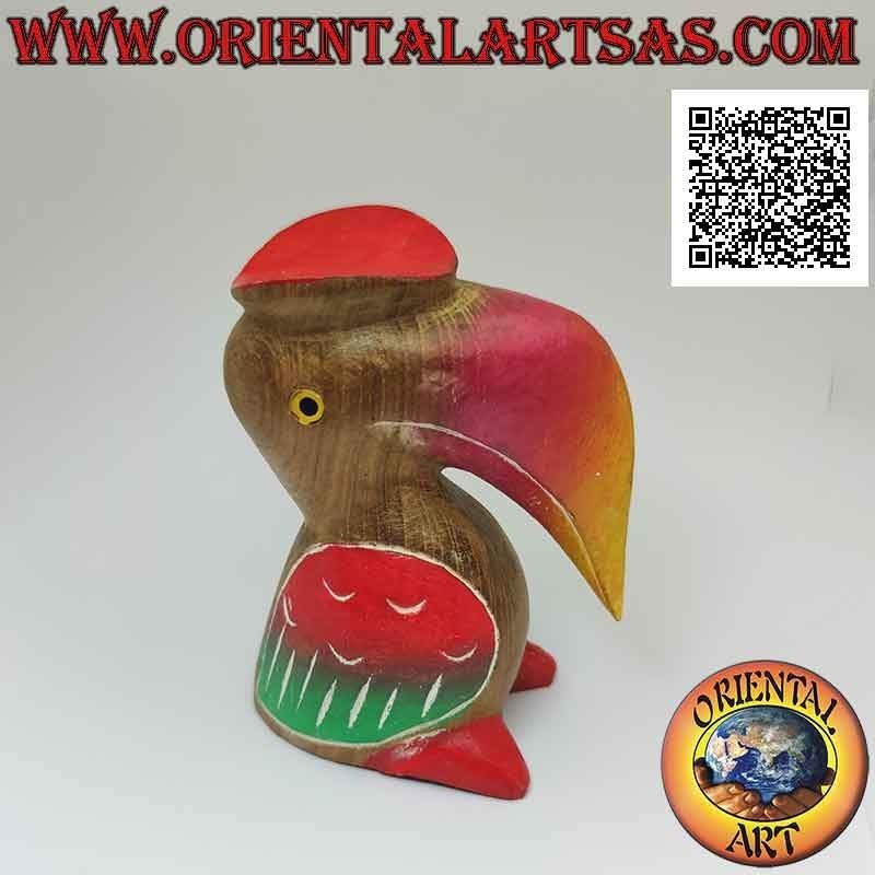 Sculpture d'un toco toucan avec chapeau "diplômé", peint à la main, en bois de teck de 12 cm