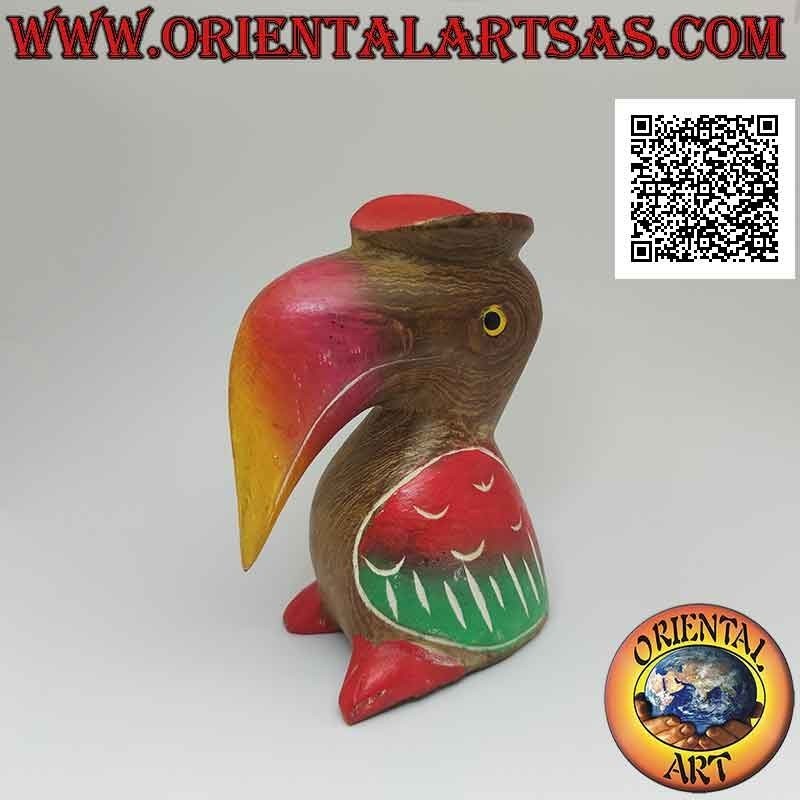 Skulptur eines Toco-Tukans mit handbemaltem "Absolventen" -Hut aus 12 cm Teakholz