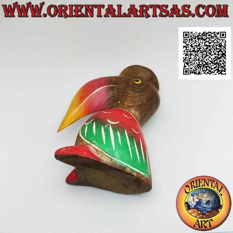 Sculpture d'un toco toucan avec chapeau "diplômé", peint à la main, en bois de teck de 12 cm