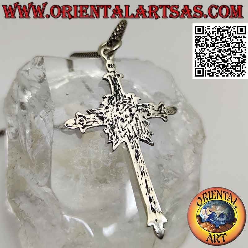 Pendentif en argent, croix de lys avec pentacle central