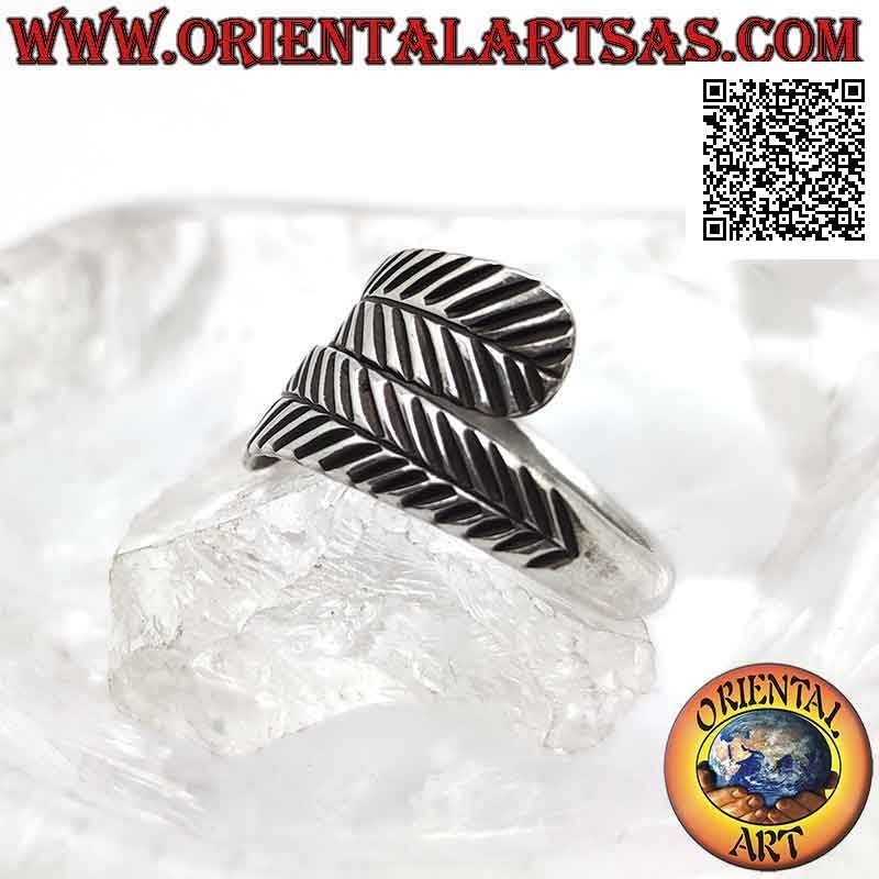 Adjustable double feather silver ring, symbol of purification