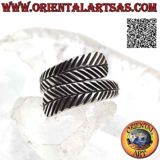 Anillo de plata doble pluma ajustable, símbolo de purificación.