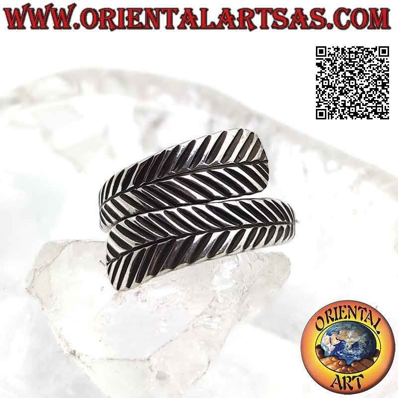 Bague réglable en argent à double plume, symbole de purification