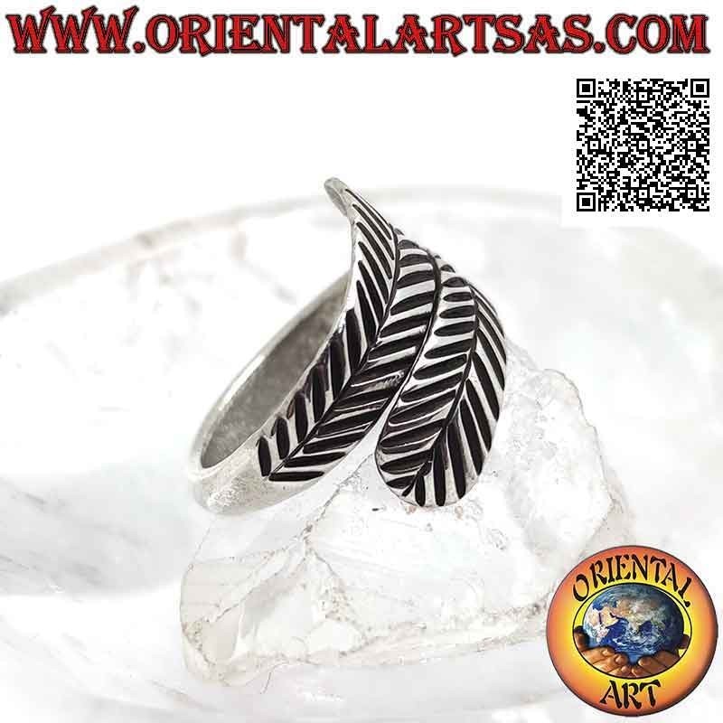 Bague réglable en argent à double plume, symbole de purification