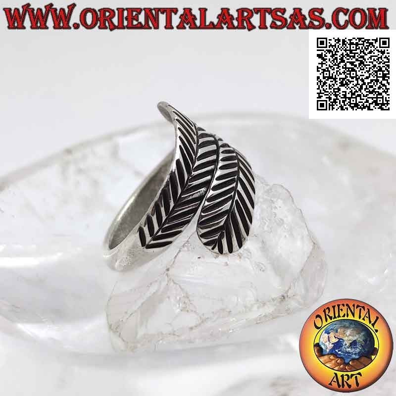 Bague réglable en argent à double plume, symbole de purification