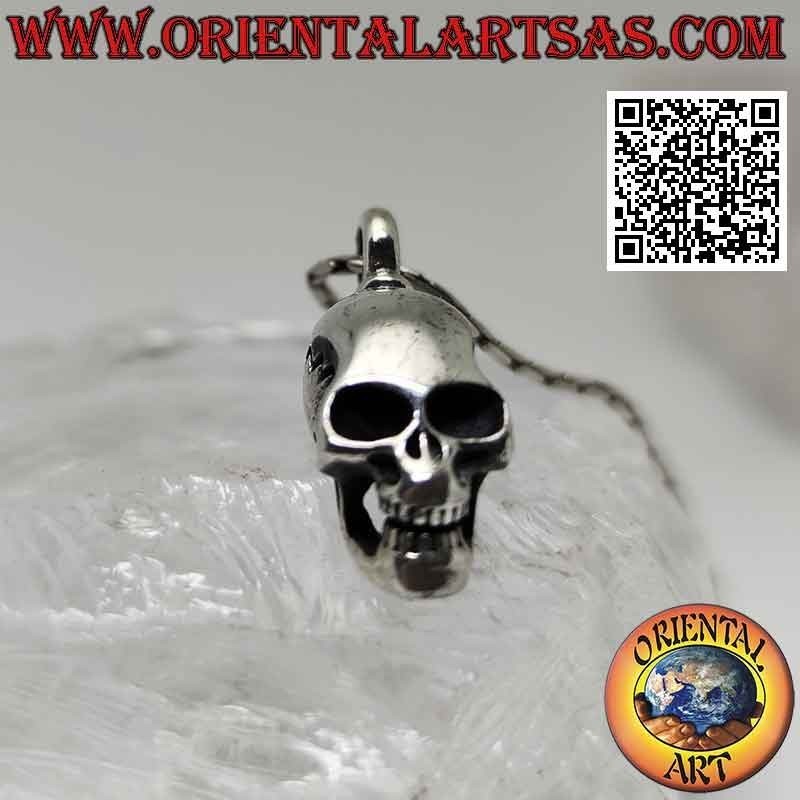 Pendentif en argent en forme de crâne (homo sapiens) avec un crâne allongé