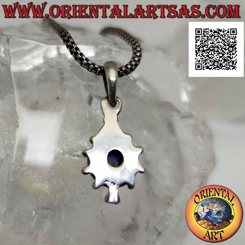 Colgante de plata, lapislázuli redondo rodeado de círculo y bolas y trío de bolas debajo