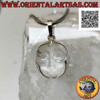 Silver pendant with the face of serenity engraved on rock crystal