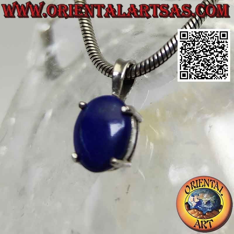 Ciondolo in argento, lapislazzulo ovale cabochon incastonato