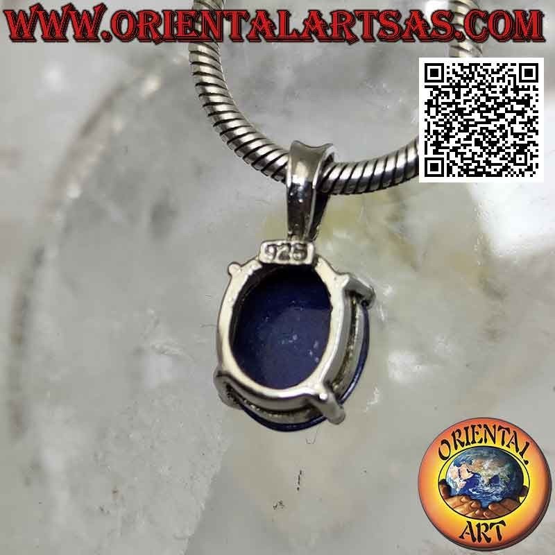 Ciondolo in argento, lapislazzulo ovale cabochon incastonato