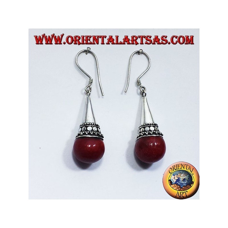 Boucles d'oreilles en argent avec cône sphère de corail