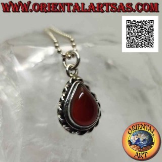 Colgante de plata con gota de cornalina rodeada de cordón helicoidal