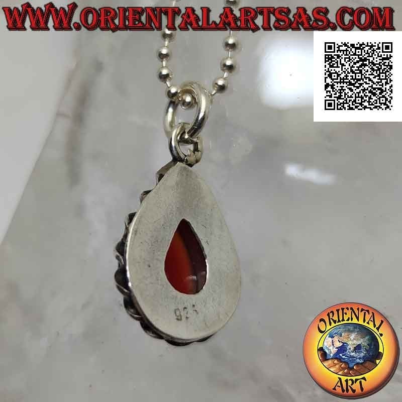 Silver pendant with drop carnelian surrounded by a helical cord