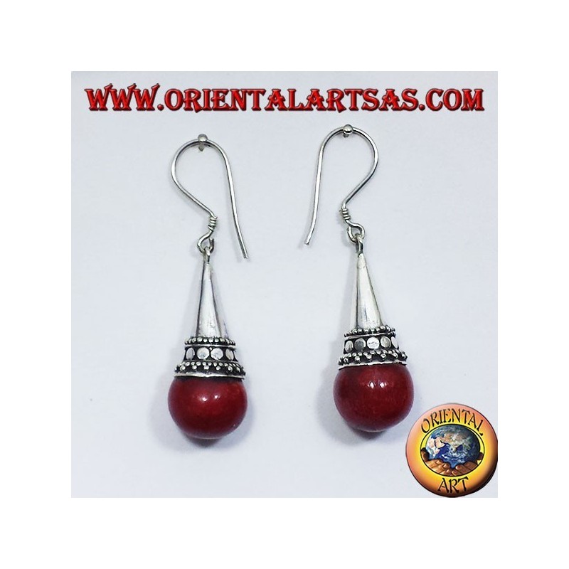 Orecchini cono in argento con sfera di madrepore