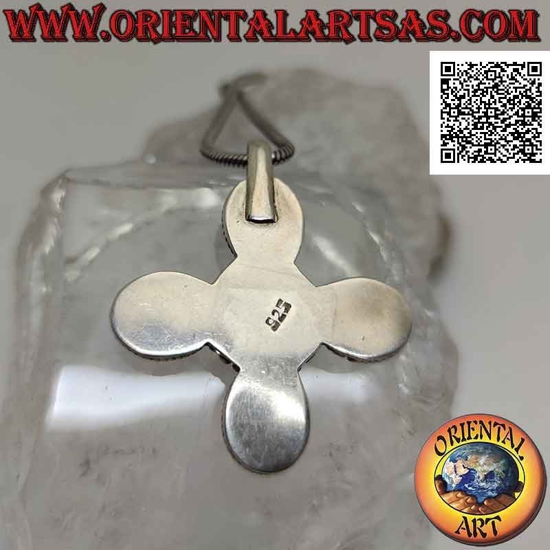 Pendentif en argent, croix grecque avec cinq pierres de lune cabochon ovales (adularia)