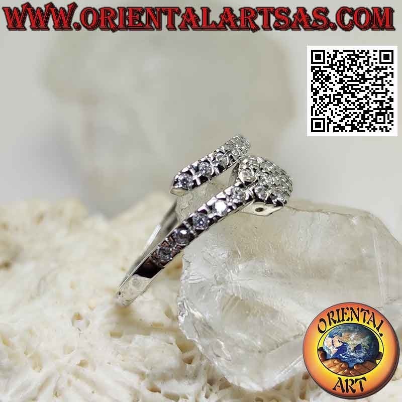 Silver ring, wrapped snake studded with white zircons (adjustable)