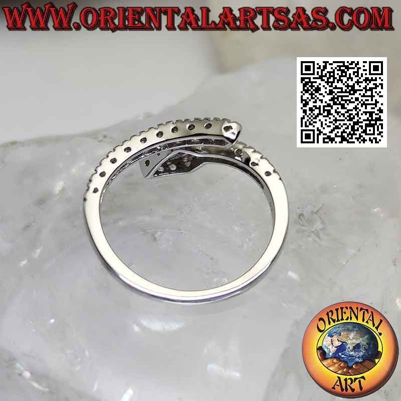 Anillo de plata, envuelto en serpiente tachonado de circonitas blancas (ajustable)