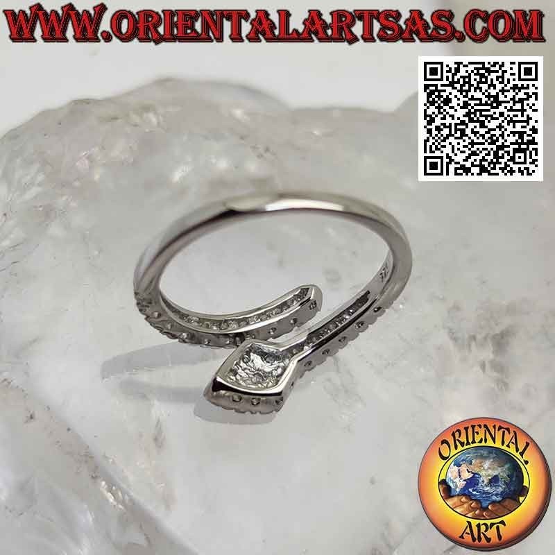 Anello in argento, serpente avvolto tempestato di zirconi bianchi (regolabile)