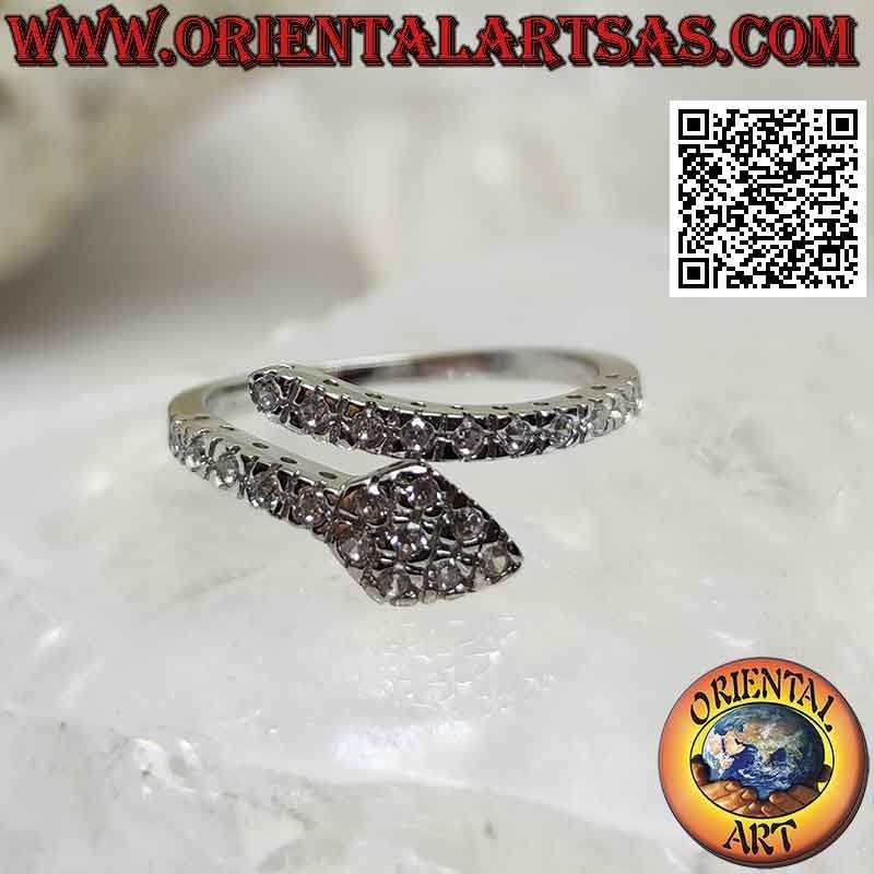 Silver ring, wrapped snake studded with white zircons (adjustable)