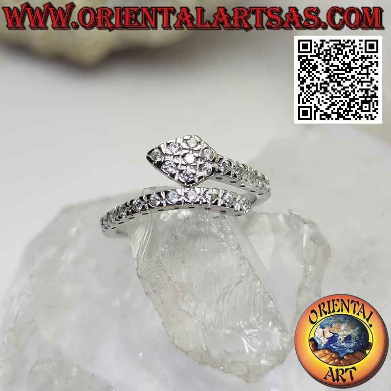 Anello in argento, serpente avvolto tempestato di zirconi bianchi (regolabile)