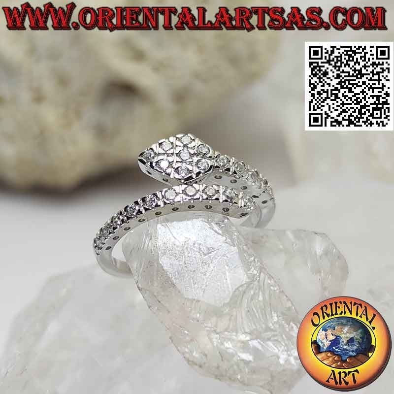Anillo de plata, envuelto en serpiente tachonado de circonitas blancas (ajustable)