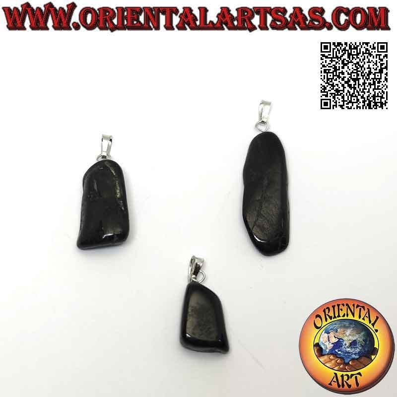 Black Tourmaline Tumbled Pendant Hypoallergenic | Oriental Art