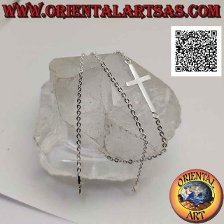 Collana in argento 925 ‰ a catenina con croce orizzontale liscia (croce nordica o "Gesù che salva il popolo") da 46 cm