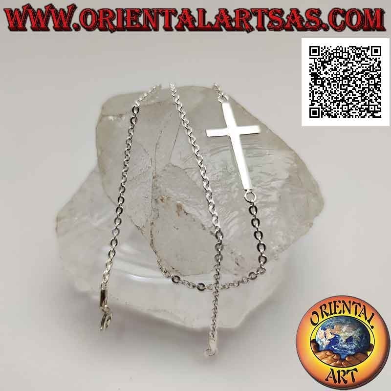 Collier en chaîne en argent 925 ‰ avec croix horizontale lisse (croix nordique ou "Jésus sauvant le peuple") de 46 cm