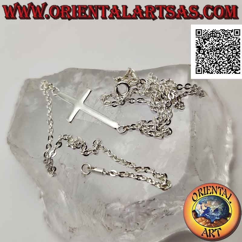 Necklace in 925 ‰ silver chain with smooth horizontal cross (Nordic cross or "Jesus saving the people") of 46 cm