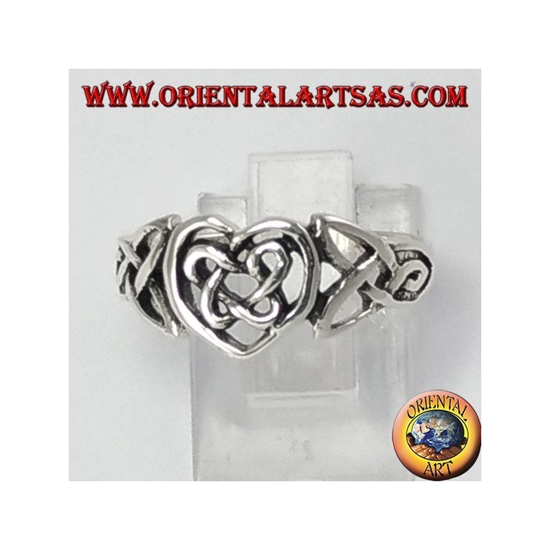 Bague en argent, coeur celtique avec noeud