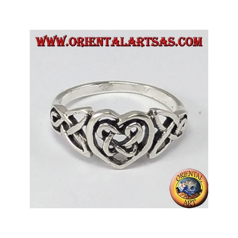 Bague en argent, coeur celtique avec noeud