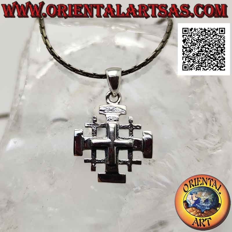 Colgante de plata, cruz de Jerusalén (de los Caballeros del Santo Sepulcro) lisa con cruz en relieve