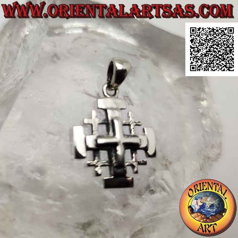 Ciondolo in argento, croce di Gerusalemme (dei Cavalieri del Santo Sepolcro) liscia con croce in rilievo