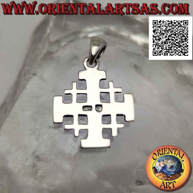 Ciondolo in argento, croce di Gerusalemme (dei Cavalieri del Santo Sepolcro) liscia con croce in rilievo