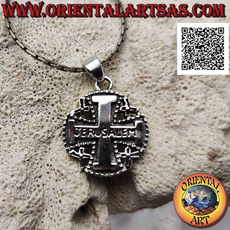Silver pendant, Jerusalem cross (of the Knights of the Holy Sepulcher) surrounded by balls with writing