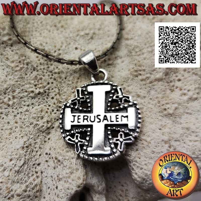 Silver pendant, Jerusalem cross (of the Knights of the Holy Sepulcher) surrounded by balls with writing