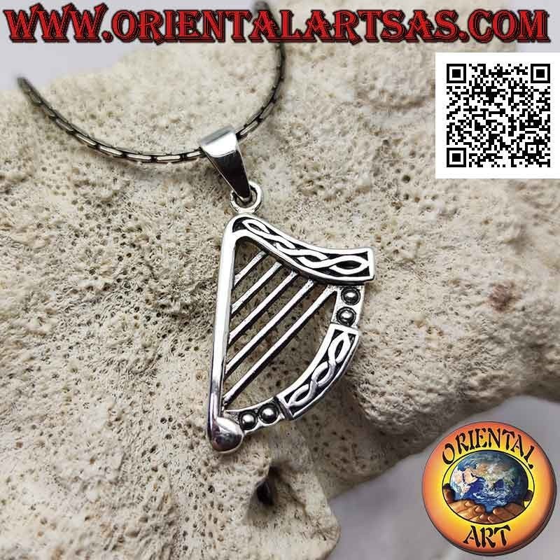 Silver pendant, Celtic Harp (large)
