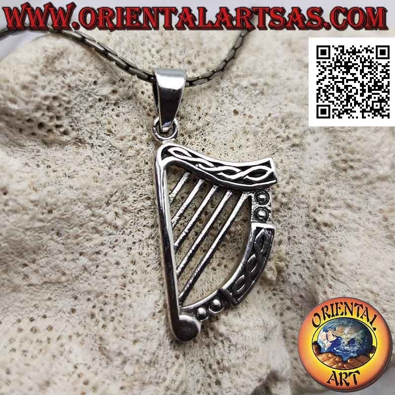Silver pendant, Celtic Harp (large)