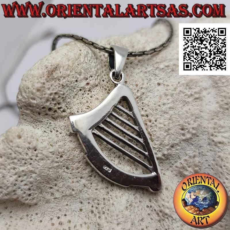 Silver pendant, Celtic Harp (large)