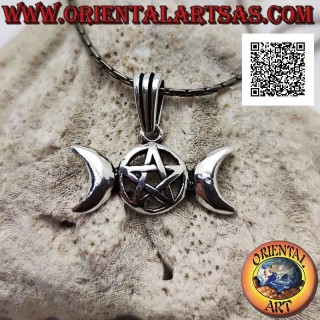 Silver pendant, wicca pentacle (triple goddess moon symbol) (small)