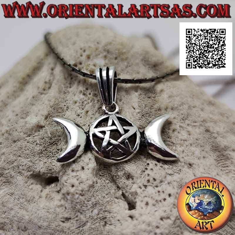 Silver pendant, wicca pentacle (triple goddess moon symbol) (small)