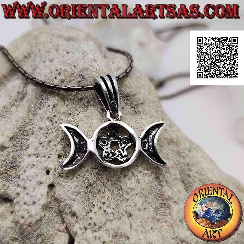 Ciondolo in argento, pentacolo wicca (simbolo della luna triplice dea) (piccolo)