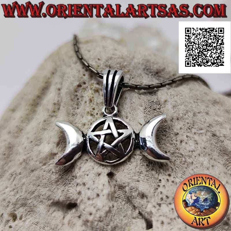 Silberanhänger, Wicca Pentacle (dreifache Göttin Mondsymbol) (klein)