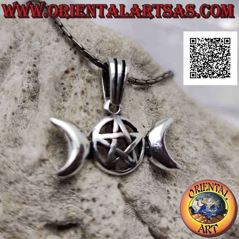 Colgante de plata, pentáculo wicca (símbolo de la luna triple diosa) (pequeño)