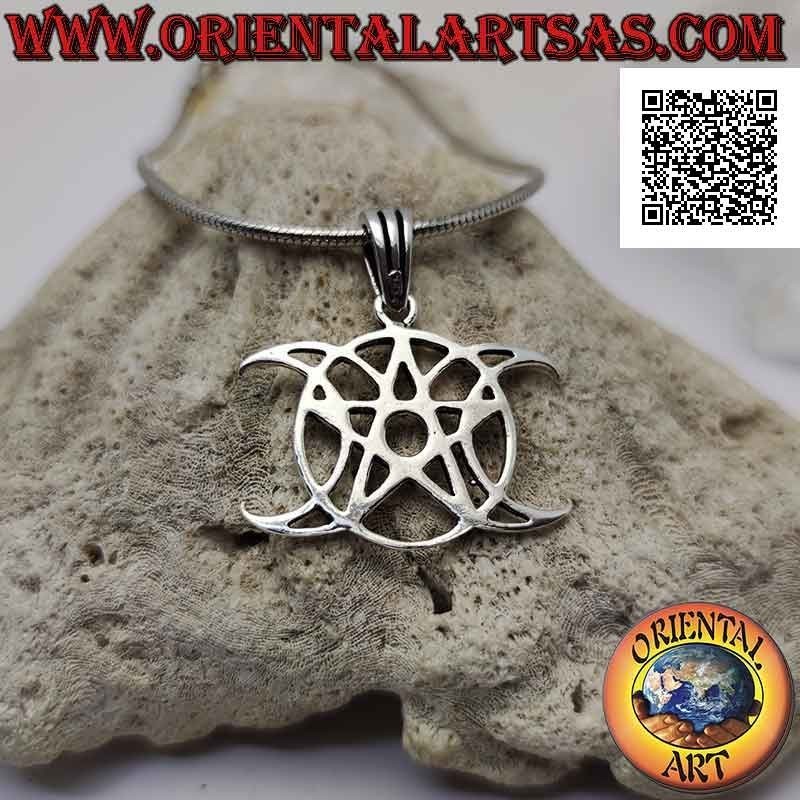 Ciondolo in argento, pentacolo wicca (simbolo della luna triplice dea) (grande)
