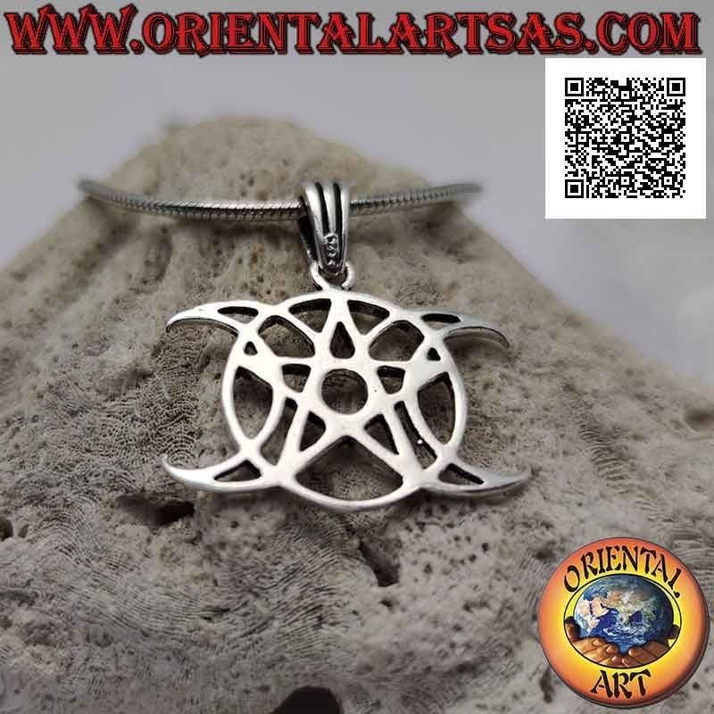 Silver pendant, wicca pentacle (triple goddess moon symbol) (large)