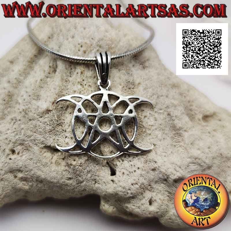 Colgante de plata, pentáculo wicca (símbolo de la luna triple diosa) (grande)